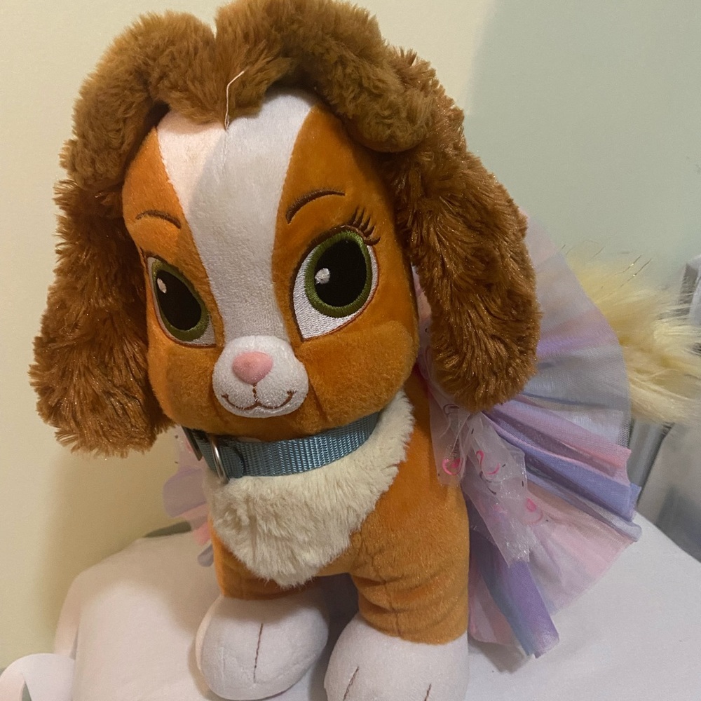 Build A Bear Disney Princess Belle Teacup Puppy rainbow tutu blue collar BAB